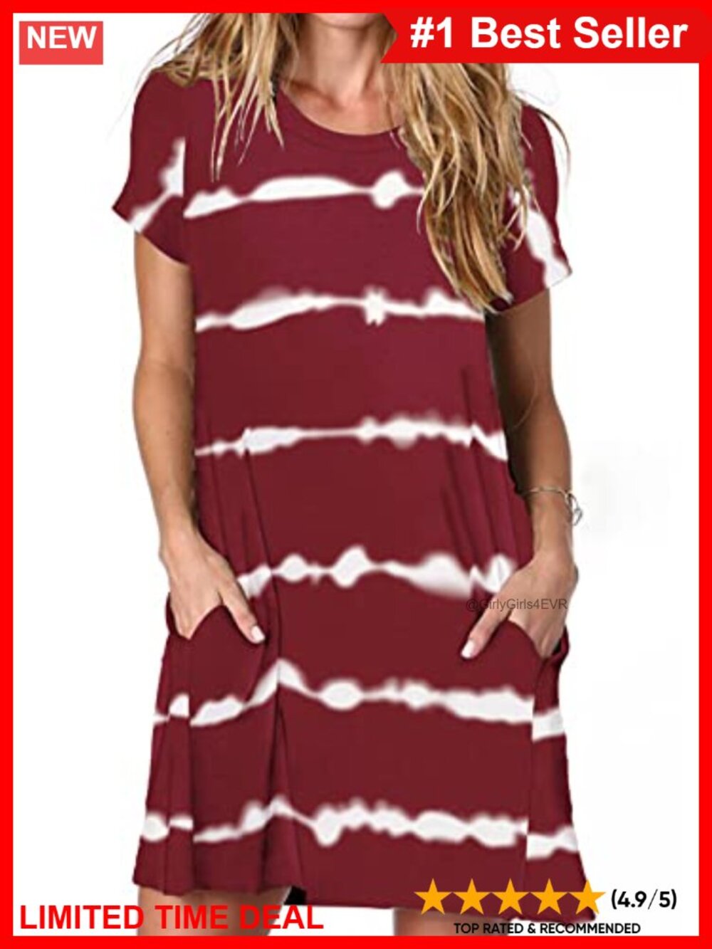 Women's Summer T Shirt Dress Loose Short Sleeve Tunic with Pocket Casual